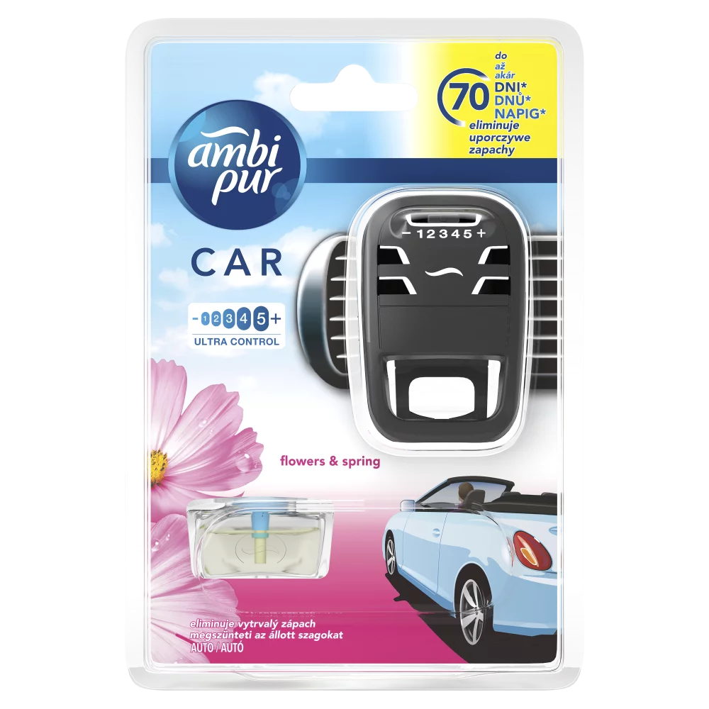 Osvěžovač vzduchu do auta + náplň - CAR3 - Flowers and spring - 7 ml - Ambi Pur